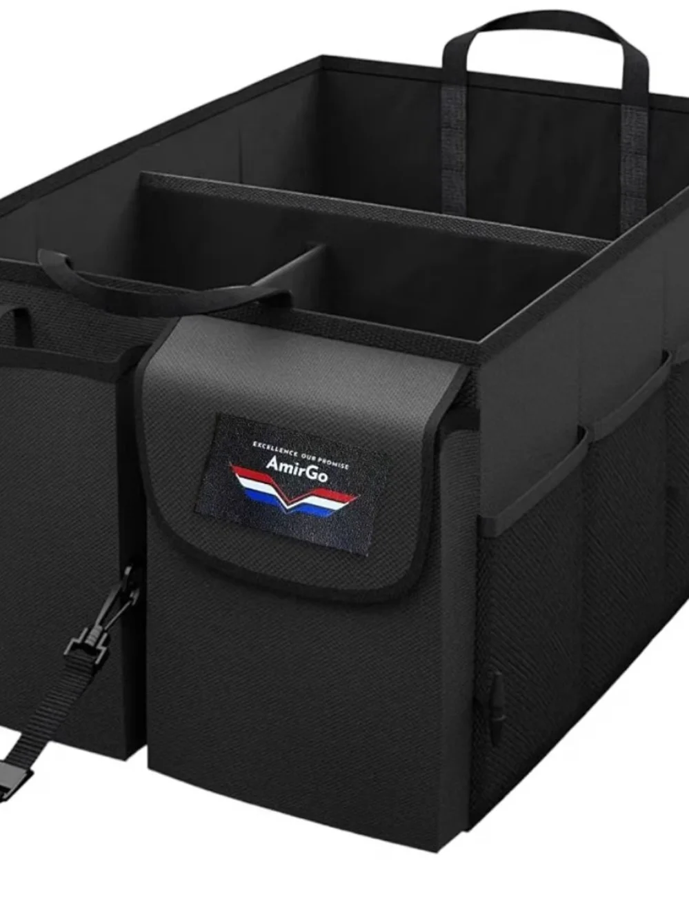 AmirGo Collapsible Car Trunk Organizer With Lid Straps 90-Lb Capacity NWT